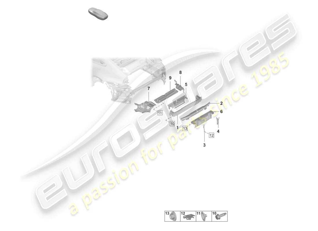 porsche 2021 (992-1) stoßfängerträger hinten und hitzeschild sport design paket teilediagramm
