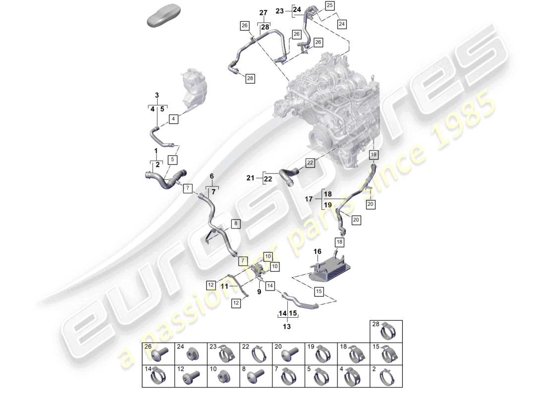 porsche 2024 (panamera 976) kühlmittelkühlsystem teilediagramm