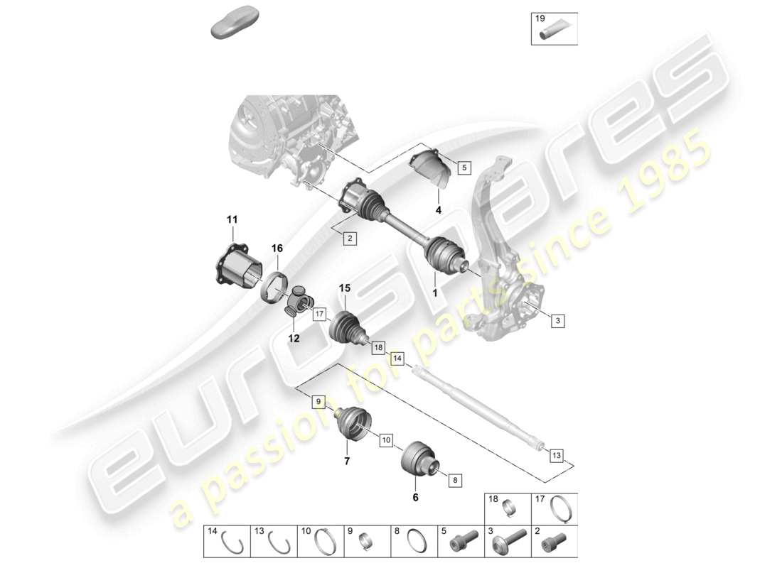 porsche 2023 (cayenne e3 pa) antriebswelle vorderachse teilediagramm