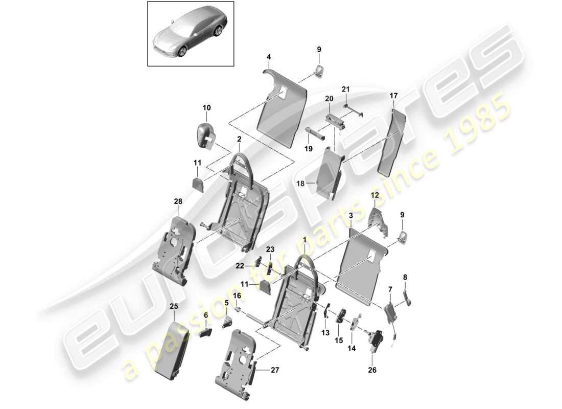 porsche 2021 (panamera 971-1) rücksitzlehne verkleidung zubehör executive standardsitz komfortversion teilediagramm