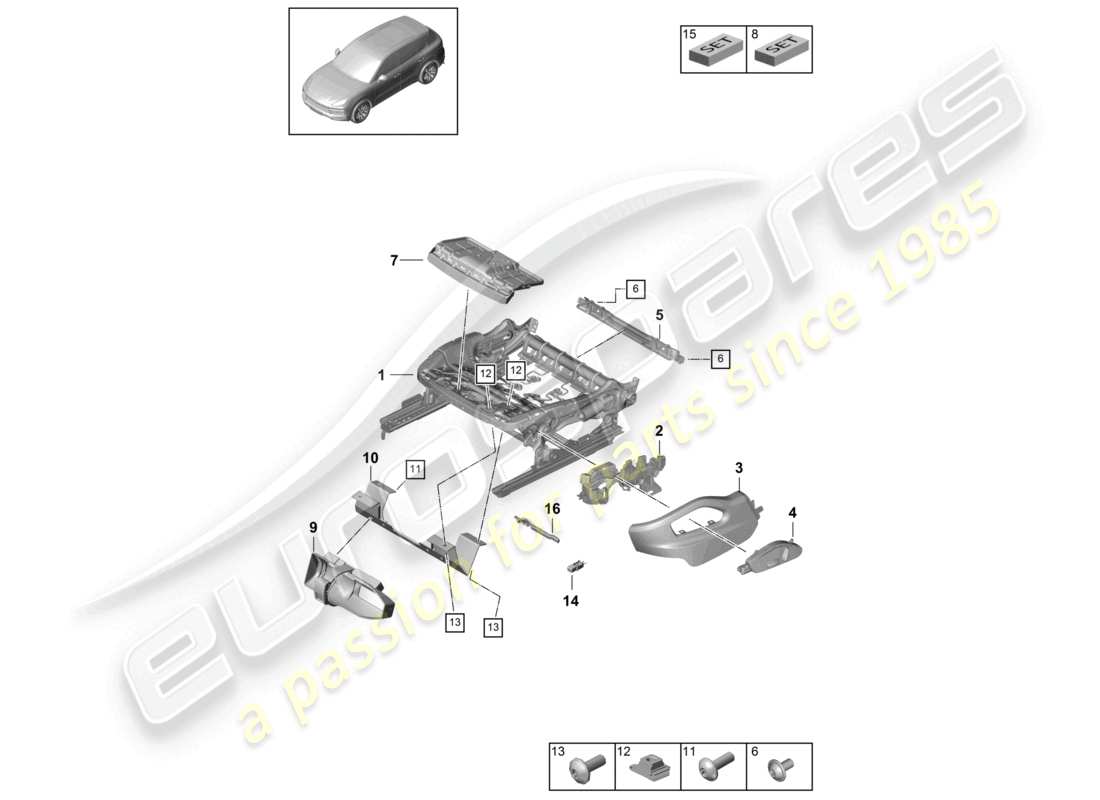 porsche 2021 (cayenne e3 9ya/9yb) sitzrahmen sportsitz teilediagramm