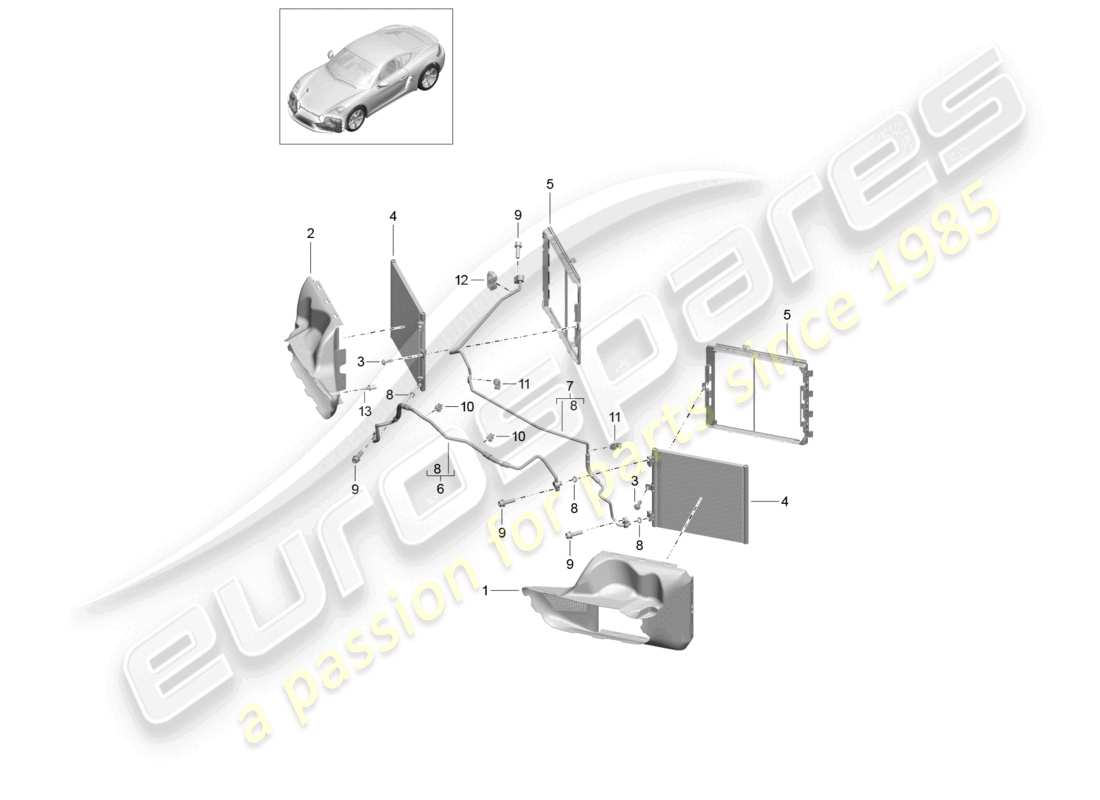 porsche 2022 (718 cayman) kältemittelkreislauf vorne teilediagramm