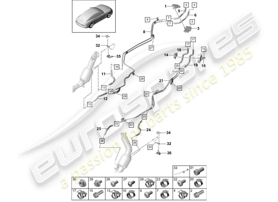 porsche 2021 (panamera 971-1) abgasanlage abgasnachbehandlungssystem sensoren für fahrzeuge mit ottopartikelfilter teilediagramm