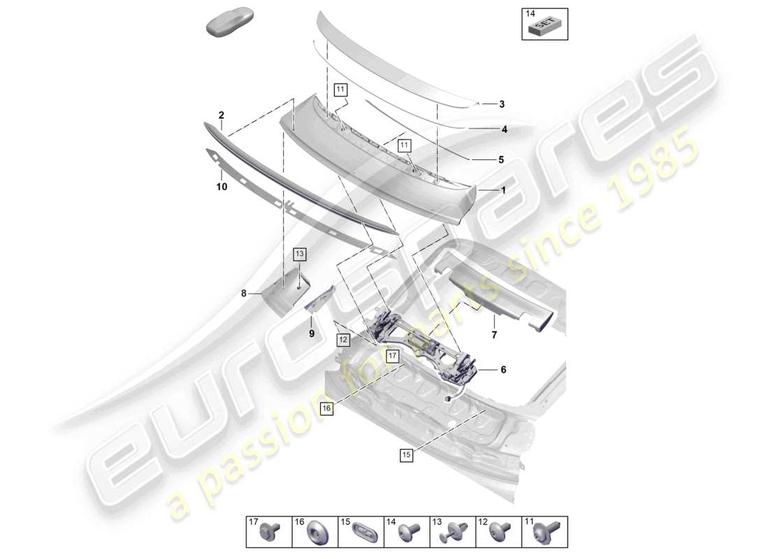 porsche 2025 (cayenne e3 pa) heckspoiler basis / turbo coupe ersatzteildiagramm
