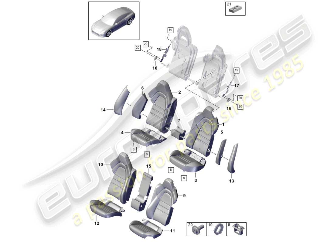 porsche 2021 (panamera 971-1) sitz hinten sportversion schaumstoffteil teilediagramm