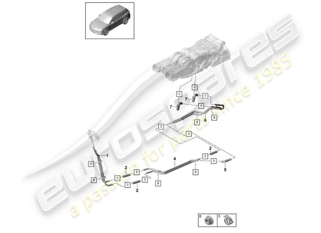 porsche 2021 (cayenne e3 9ya/9yb) kühlmittelrohr unterboden teilediagramm