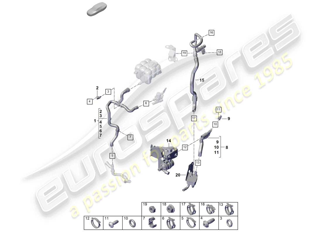 porsche 2025 (cayenne e3 pa) kühlmittelkühlsystem teilediagramm