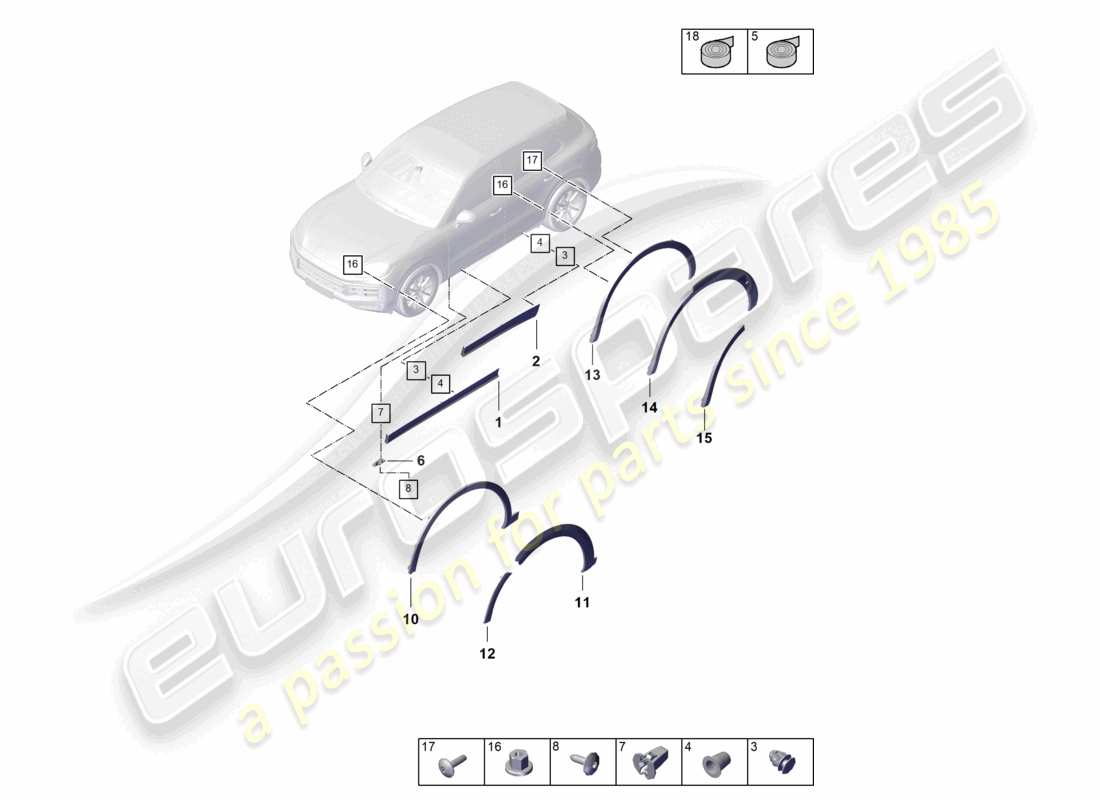 porsche 2025 (cayenne e3 pa) radkastenverkleidung für tür coupe teilediagramm
