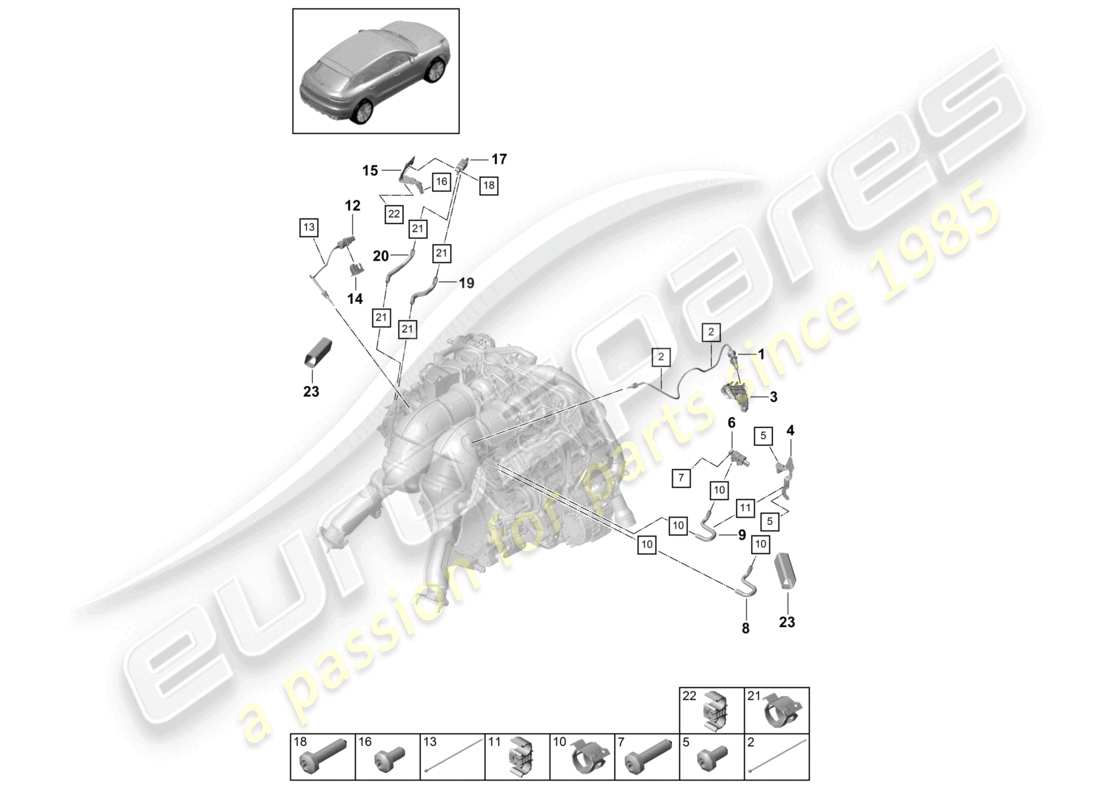 porsche 2021 (macan) druckdifferenzgeber abgastemperaturgeber für fahrzeuge mit ottopartikelfilter teilediagramm