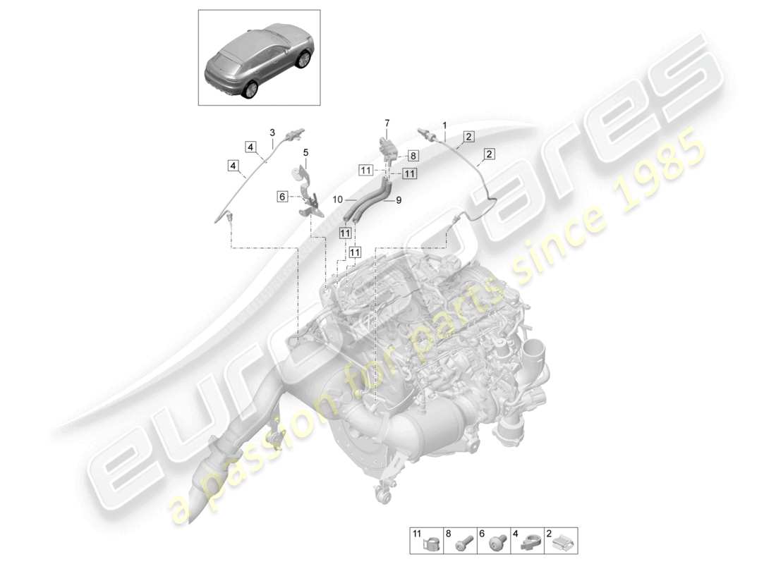 porsche 2021 (macan) druckdifferenzgeber abgastemperaturgeber für fahrzeuge mit ottopartikelfilter teilediagramm