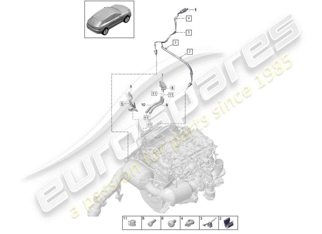 porsche 2021 (macan) druckdifferenzgeber abgastemperaturgeber für fahrzeuge mit ottopartikelfilter teilediagramm