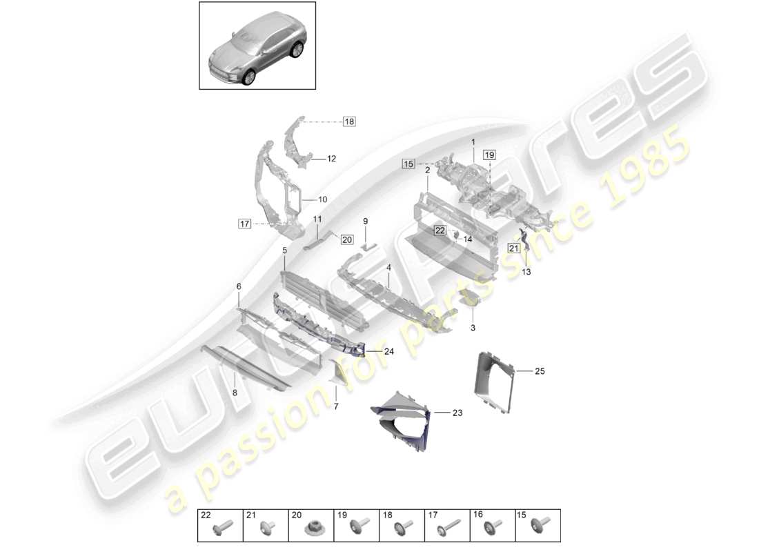 porsche 2021 (macan) träger kühler für kühlmittel luftführung und schlossträger sport design paket teilediagramm
