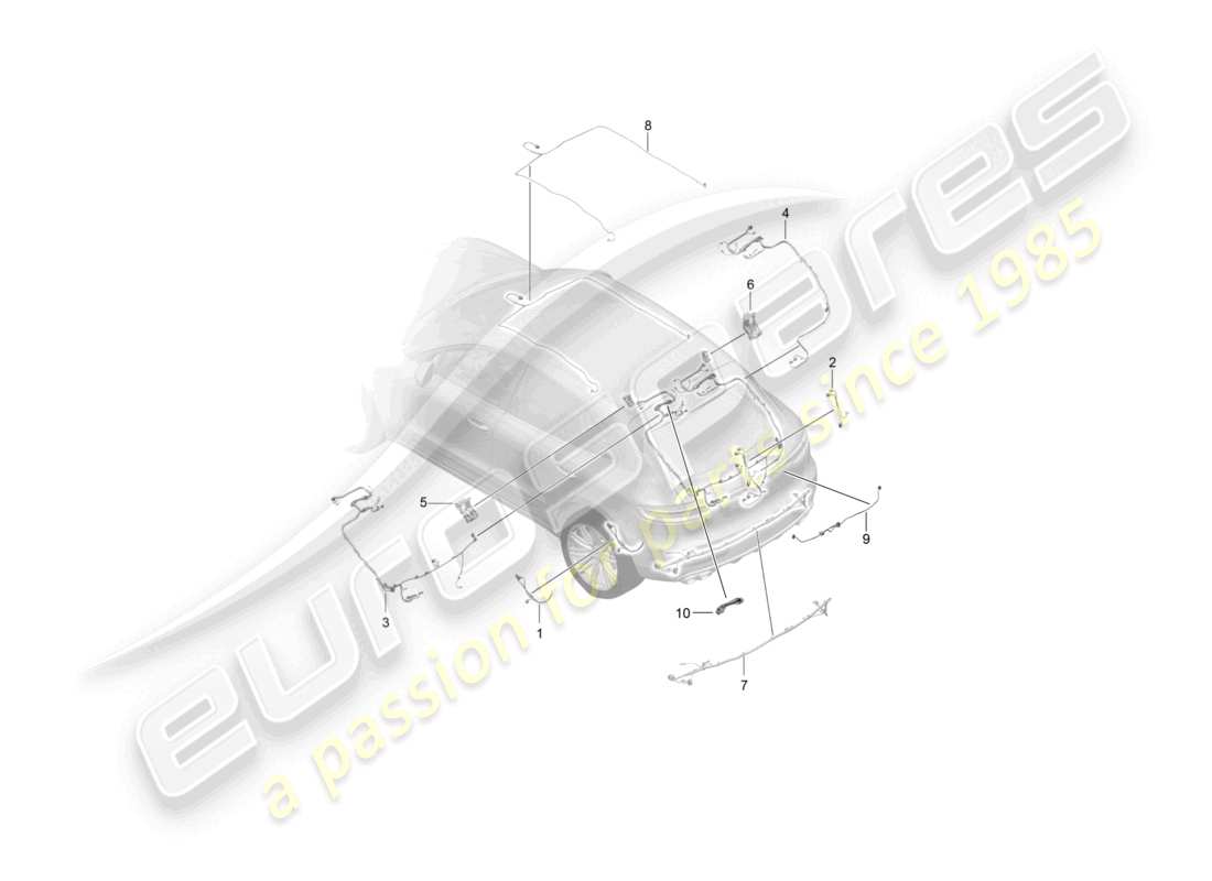 porsche 2021 (macan) kabelsatz heckdachverkleidung heckklappe antiblockiersystem -abs- bremsbelagverschleißanzeige hinterachse teilediagramm