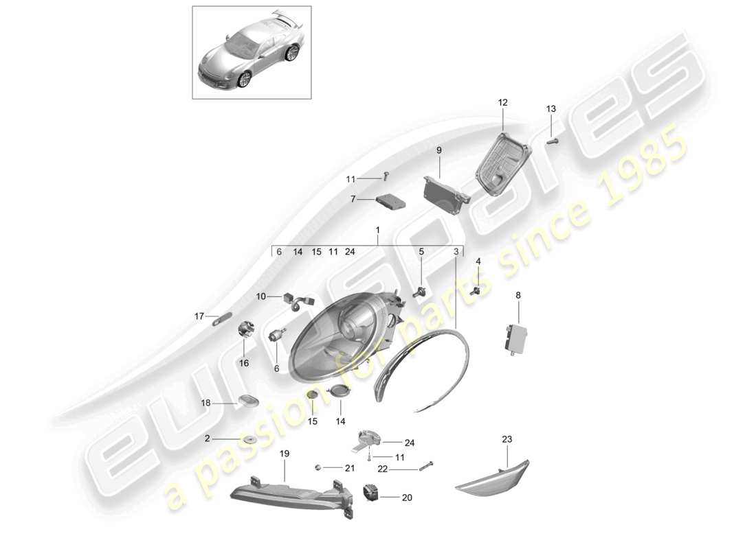porsche 2021 (991-2 r/gt3/rs) scheinwerfer zusatzscheinwerfer blinker seitenmarkierungsleuchte blinker-repeater d - mj 2018>> ersatzteildiagramm