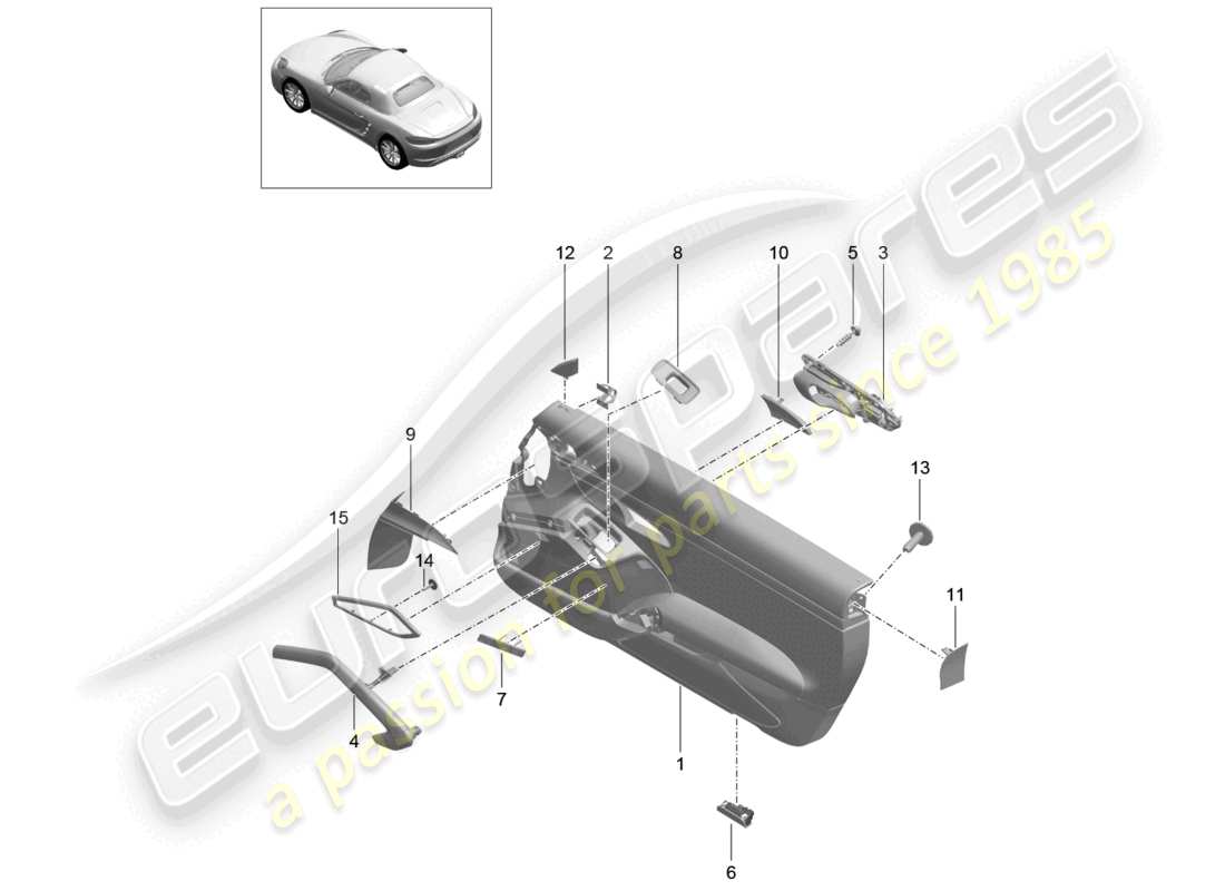 porsche 2024 (718 boxster) türverkleidung zubehör zierleiste aluminium, gebürstet ersatzteilzeichnung