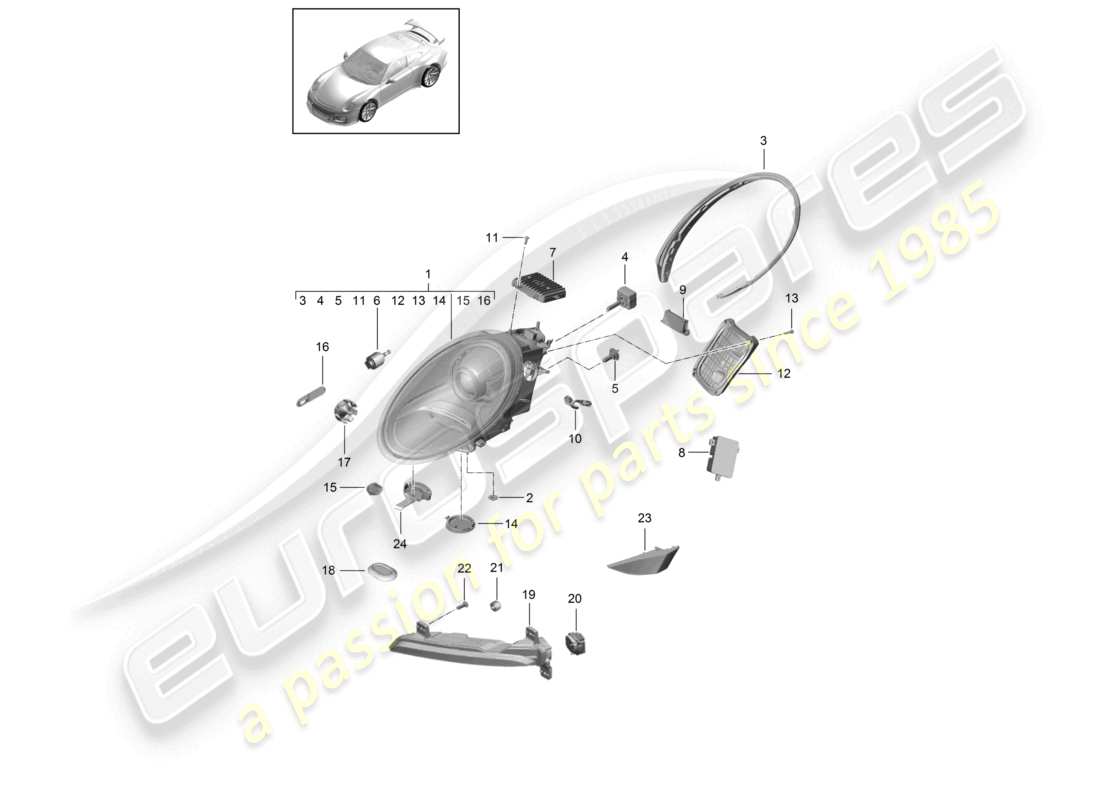 porsche 2021 (991-2 r/gt3/rs) scheinwerfer zusatzscheinwerfer blinker seitenmarkierungsleuchte blinker-repeater d - mj 2018>> ersatzteildiagramm