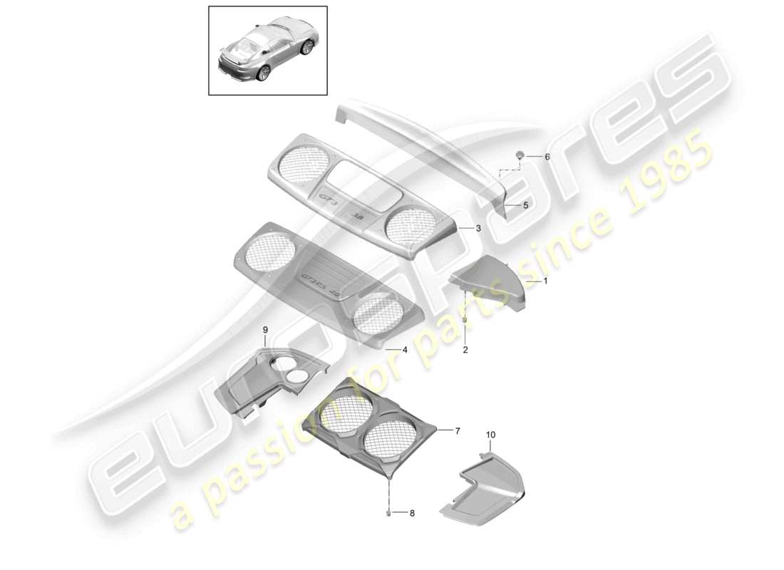 porsche 2021 (991-2 r/gt3/rs) verkleidung motorraum teilediagramm