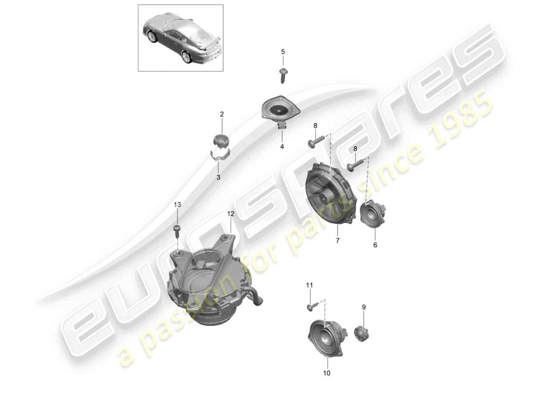 porsche 2021 (991-2 r/gt3/rs) lautsprecher d - mj 2018>> teilediagramm