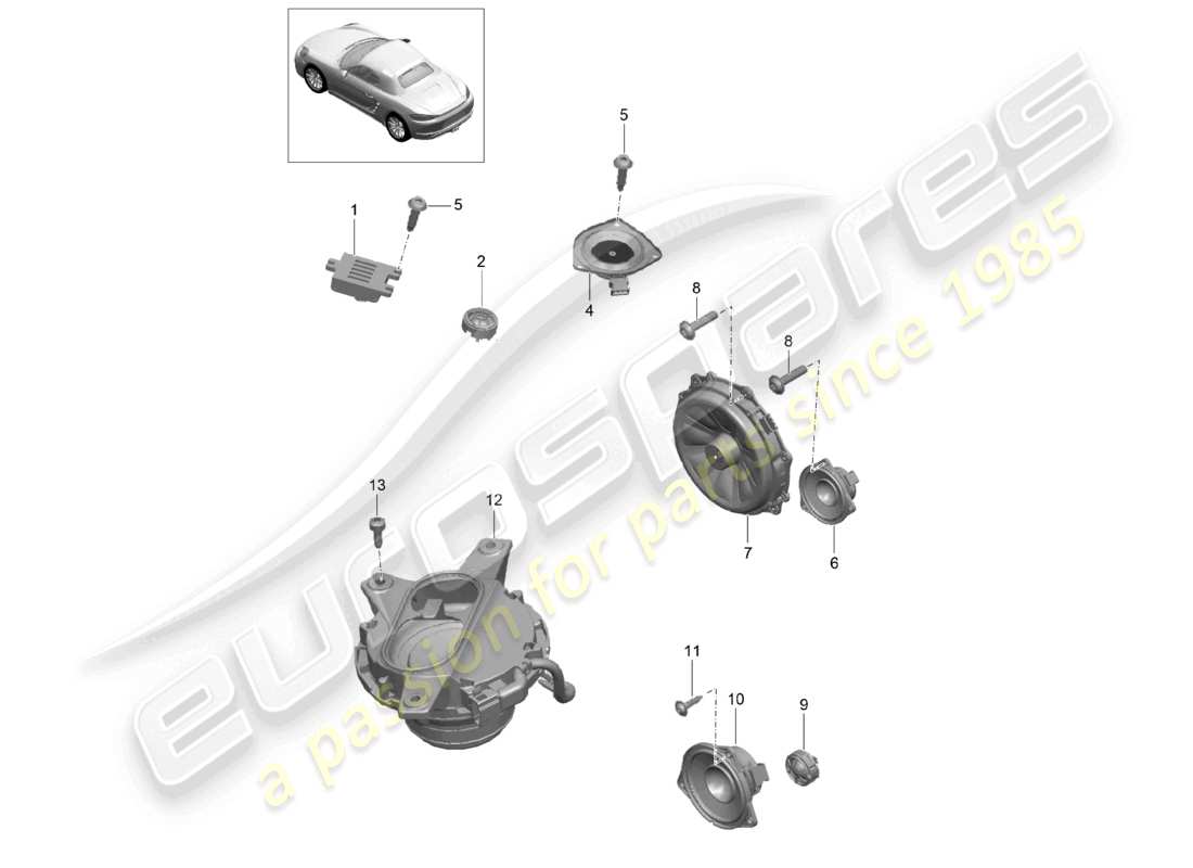 porsche 2024 (718 boxster) lautsprecher-teilediagramm