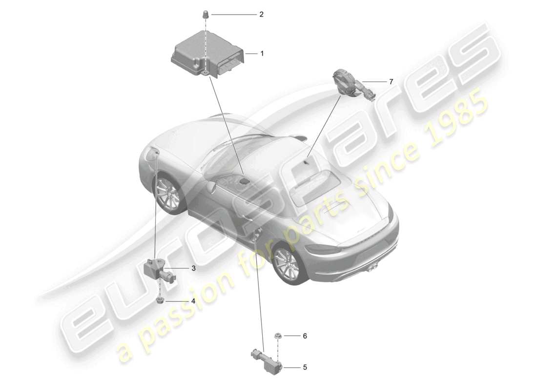 porsche 2023 (718 boxster) steuergerät crashsensor für airbag teilediagramm