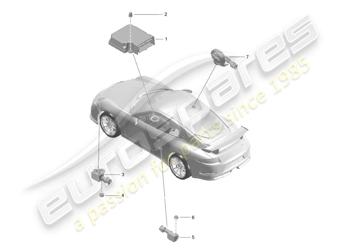 porsche 2021 (991-2 r/gt3/rs) steuergerät drucksensor airbag teilediagramm