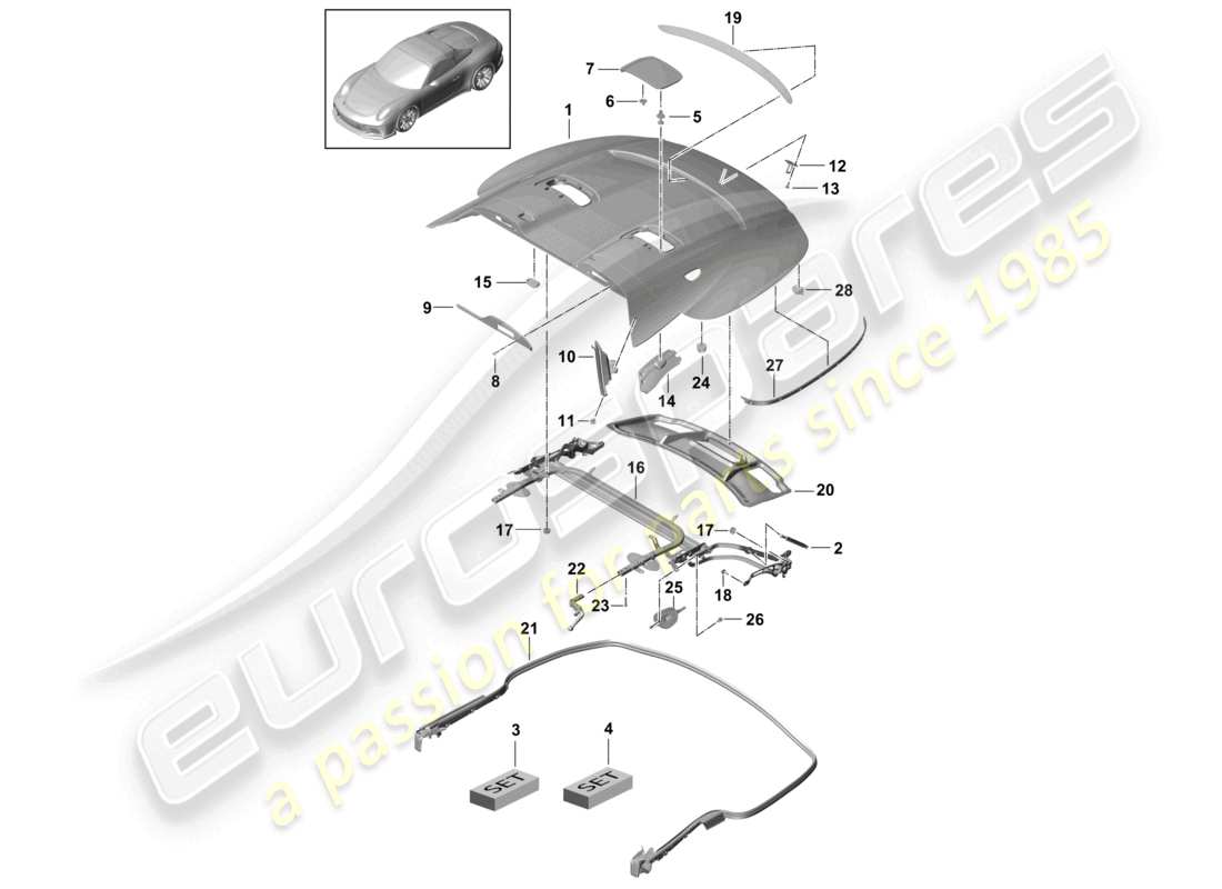porsche 2021 (991-2 r/gt3/rs) cabrio top stowage box cover ersatzteildiagramm