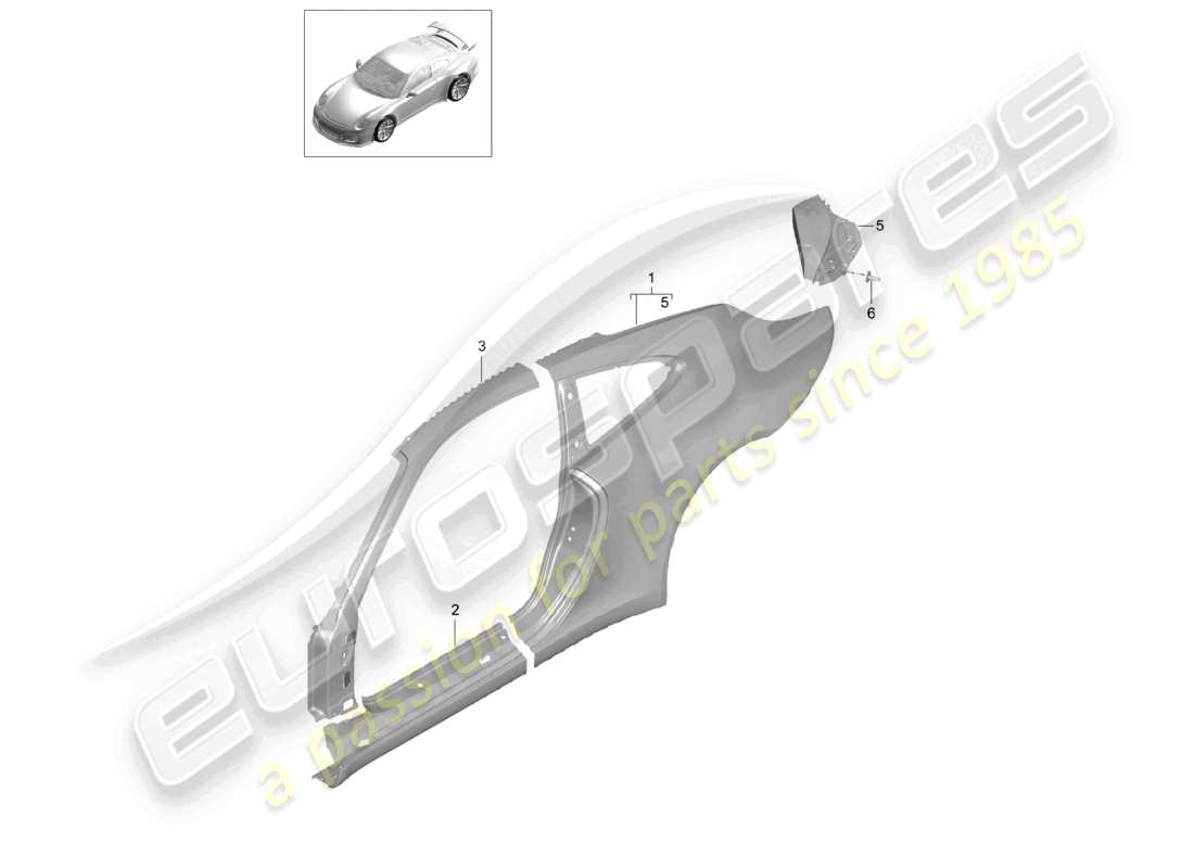 porsche 2021 (991-2 r/gt3/rs) seitenteil außen teilediagramm