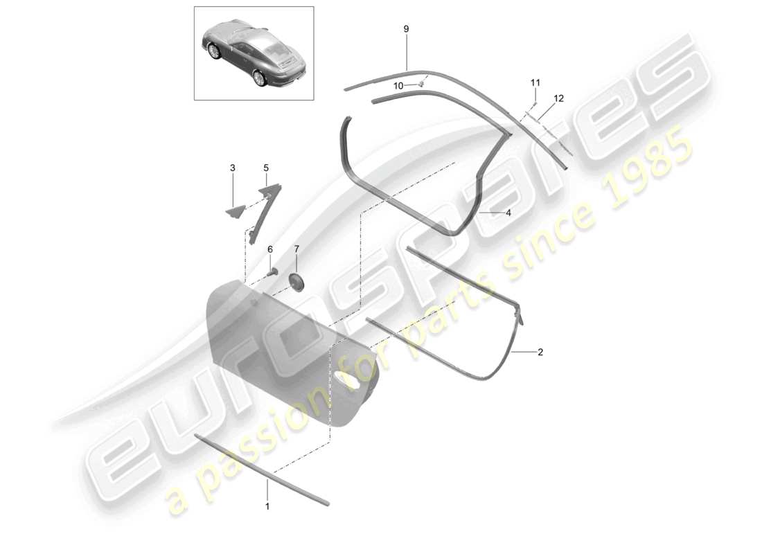 porsche 2021 (991-2 r/gt3/rs) türdichtungs- und verkleidungsteildiagramm