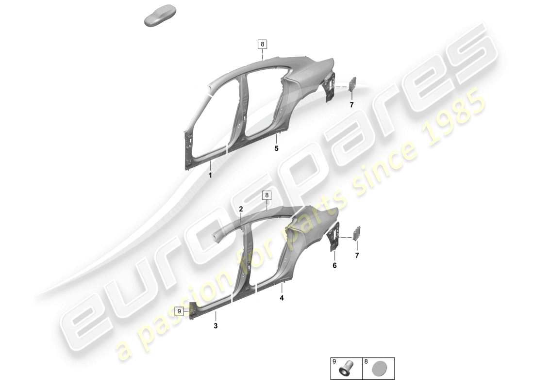 porsche 2025 (taycan 9j1-2) schnittteil - seitenteil hinteres querteil teilebild