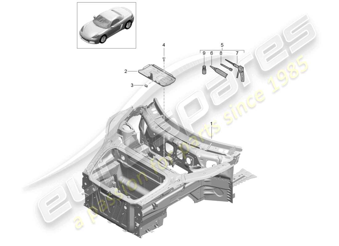 porsche 2023 (718 boxster) frontend (komplett) teilediagramm