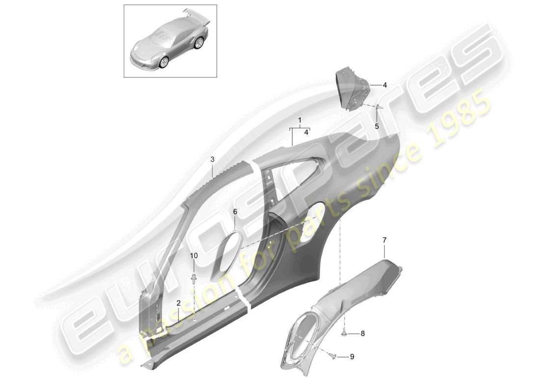 porsche 2021 (991-2 r/gt3/rs) seitenteil außen teilediagramm