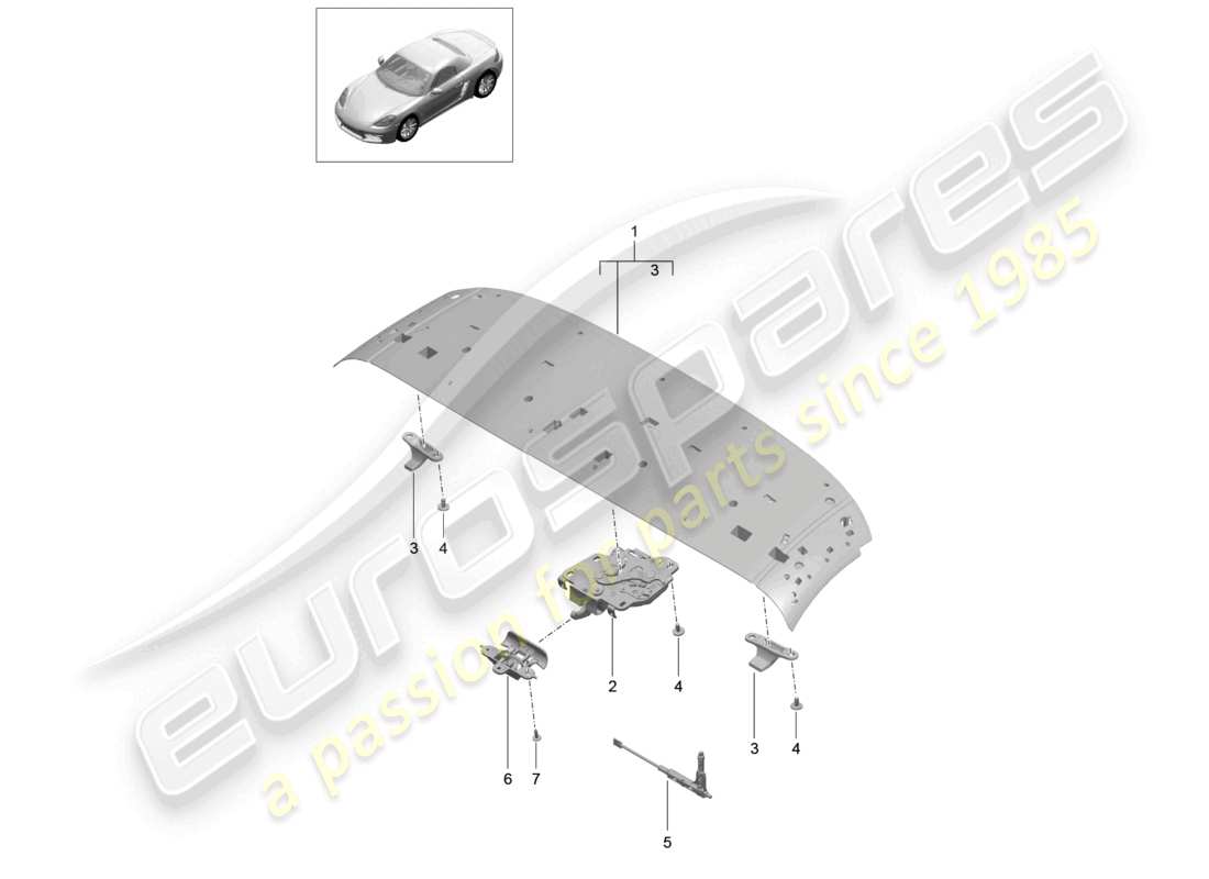 porsche 2024 (718 boxster) oberer rahmen vorderer dachrahmenverschluss teilediagramm