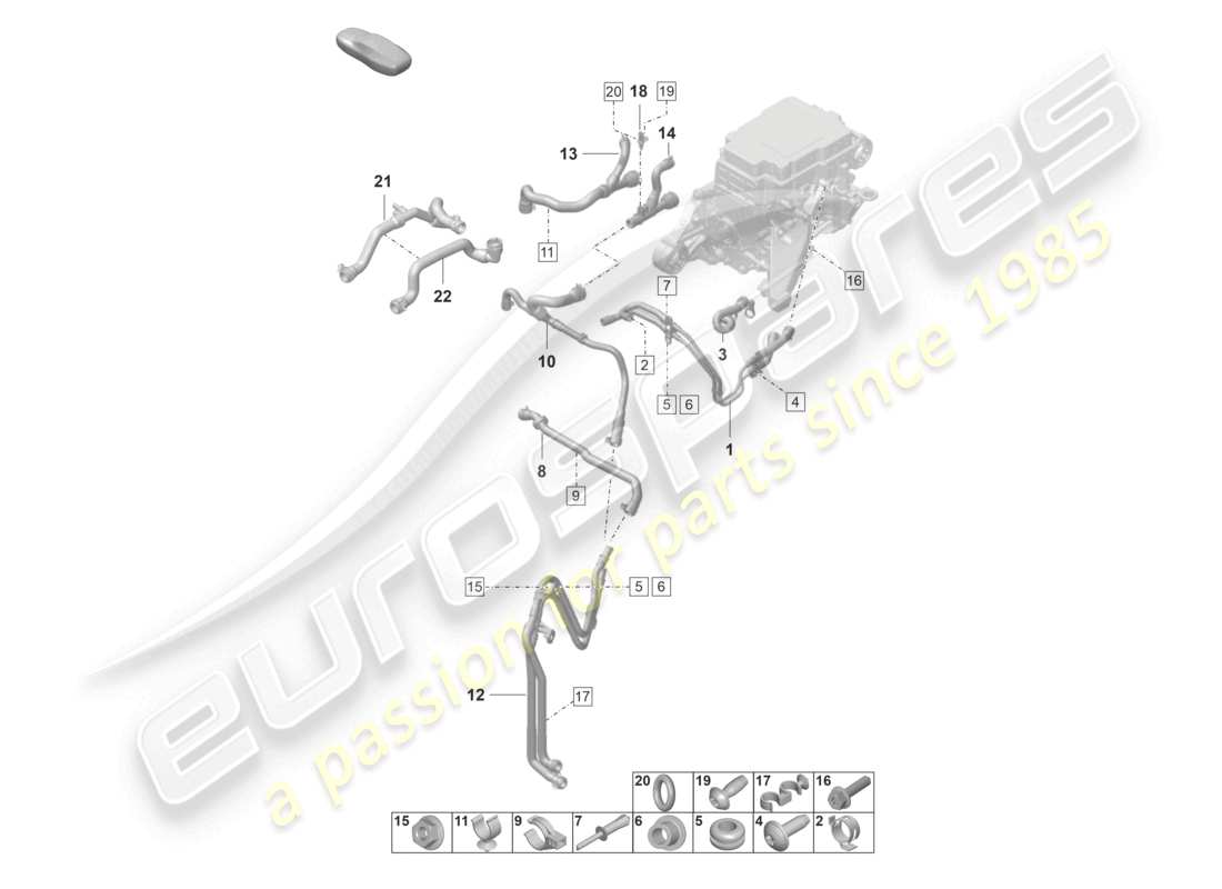 porsche 2022 (taycan 9j1-1) antriebskühlung vorderachse teilediagramm