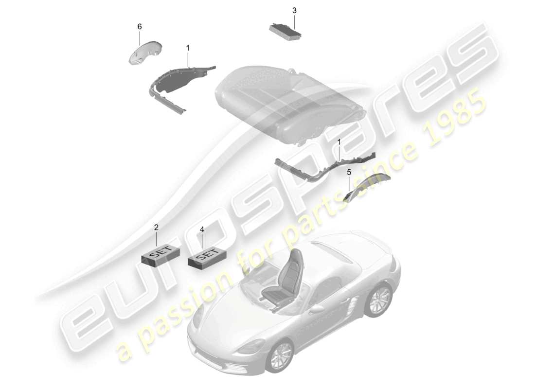 porsche 2022 (718 boxster) sitzpolster rahmen sportsitz sitzbelegungserkennung teilediagramm