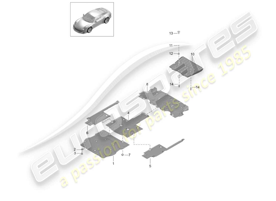 porsche 2021 (991-2 r/gt3/rs) unterbodenverkleidung teilediagramm