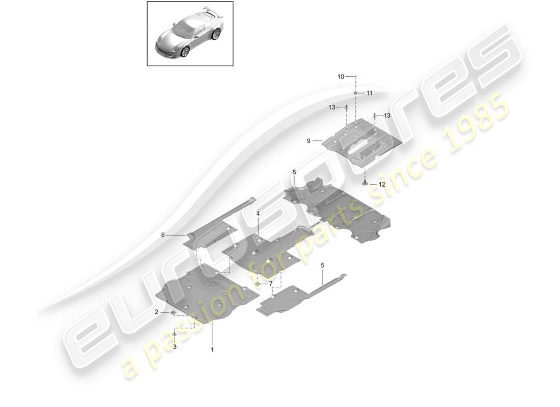 porsche 2021 (991-2 r/gt3/rs) unterbodenverkleidung teilediagramm