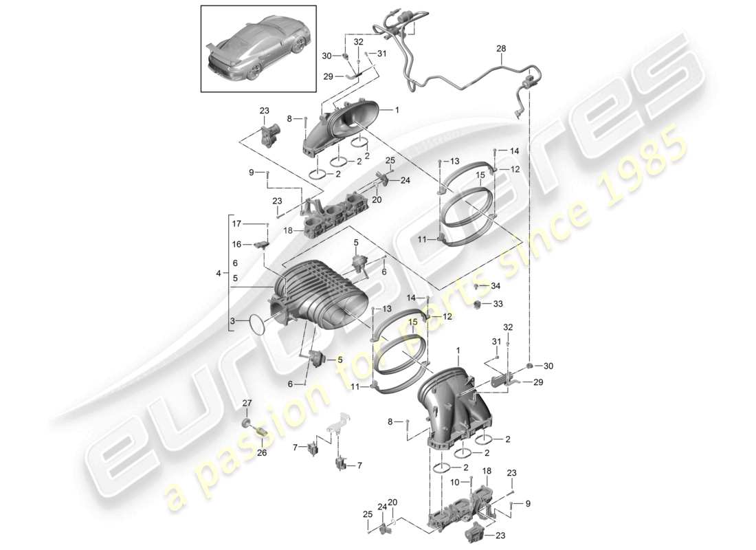 porsche 2021 (991-2 r/gt3/rs) ansaugsystem gt3 rs teilediagramm