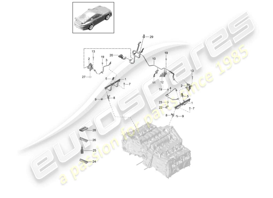 porsche 2021 (991-2 r/gt3/rs) kraftstoffsammelrohr teilediagramm