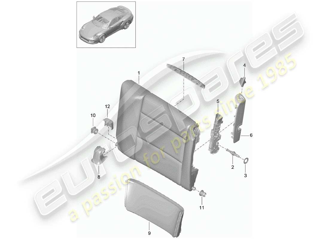 porsche 2018 (991-2 turbo) notsitz-rückenlehne ersatzteildiagramm