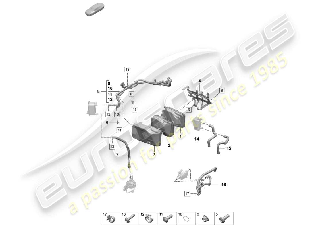 porsche 2025 (taycan 9j1-2) teilediagramm für kühlmittelrohrheizung