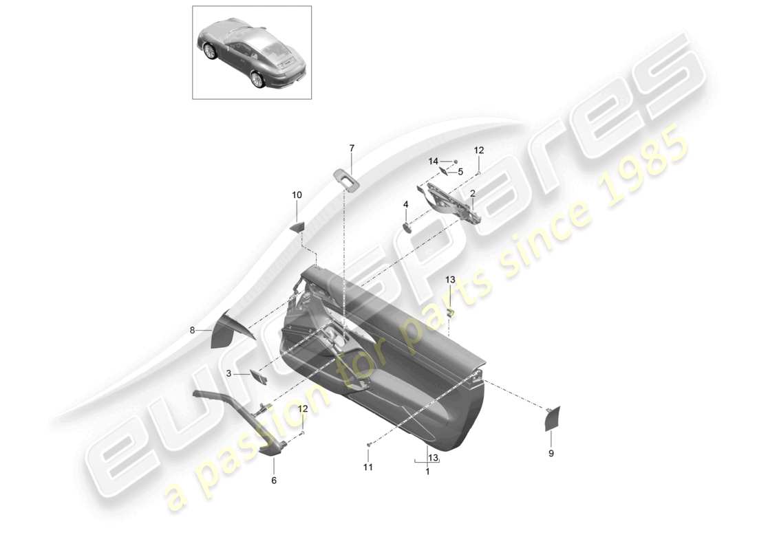 porsche 2021 (991-2 r/gt3/rs) türverkleidung zubehör lederpaket 911 r teilediagramm