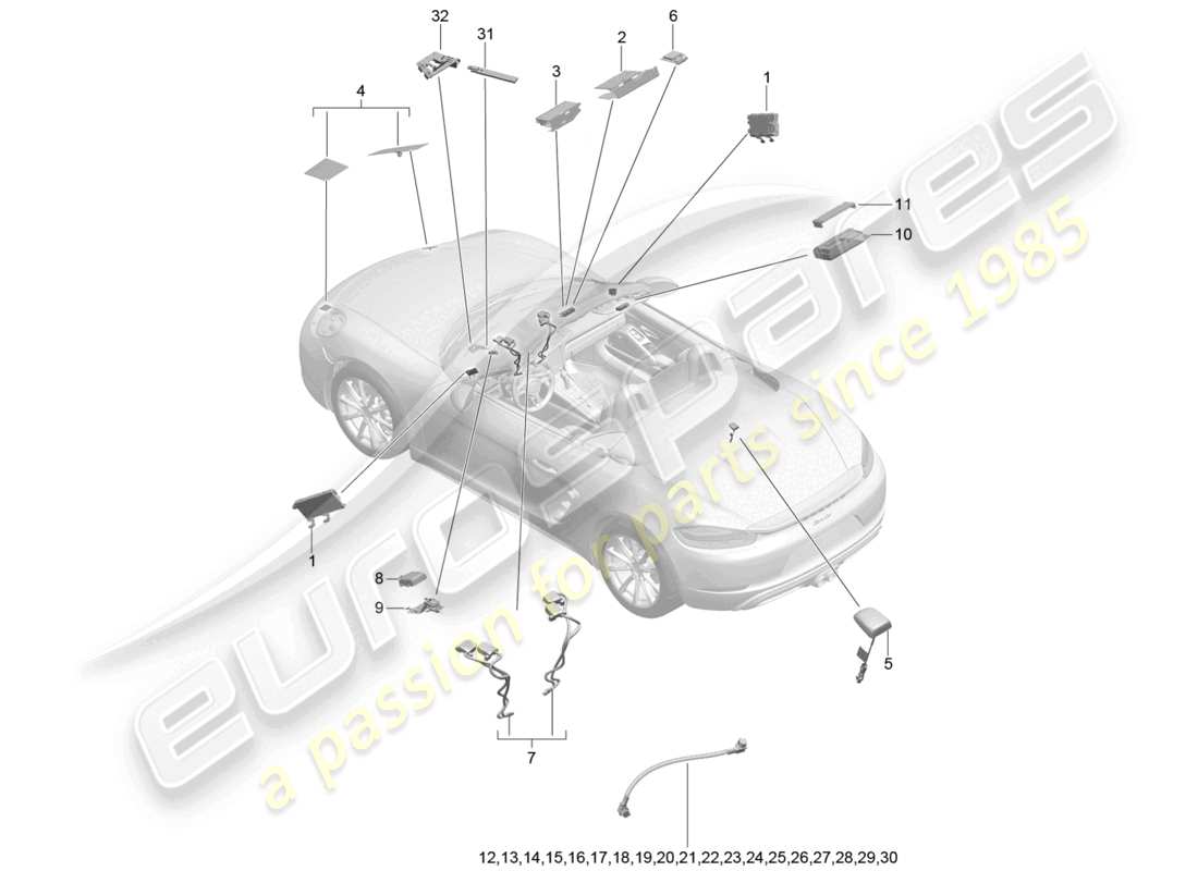 porsche 2023 (718 boxster) einzeldraht-teilediagramm der antenne