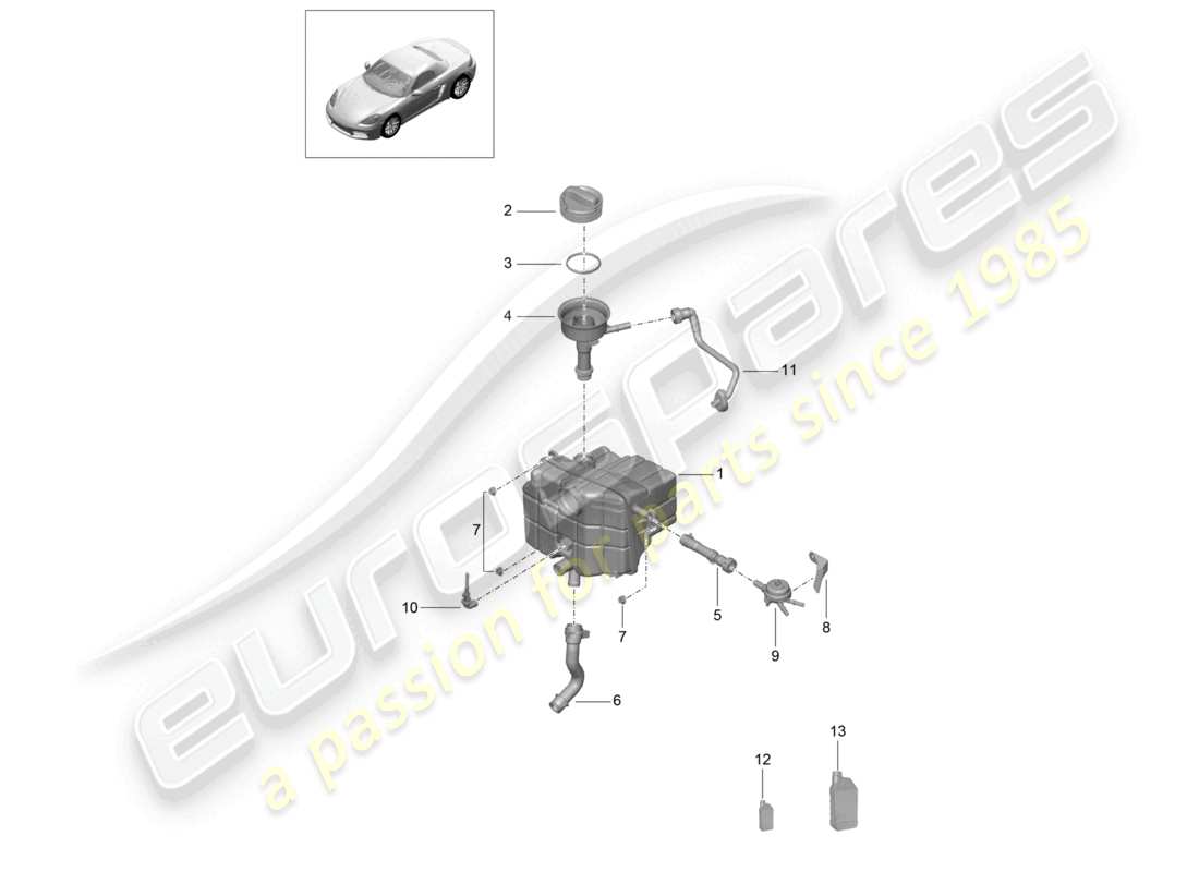porsche 2023 (718 boxster) kühlmittelkühlsystem kühlmittelausgleichsbehälter teilediagramm