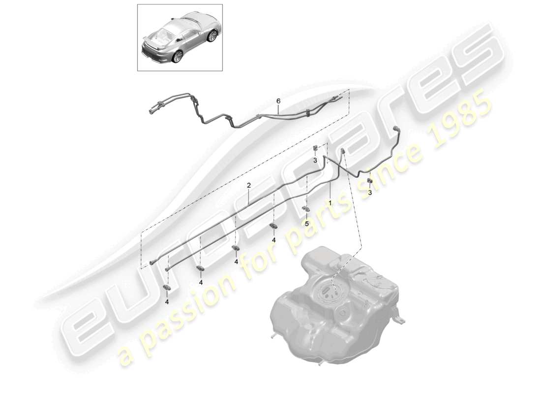 porsche 2021 (991-2 r/gt3/rs) kraftstoffleitung vorne kraftstoffversorgungssystem teilediagramm