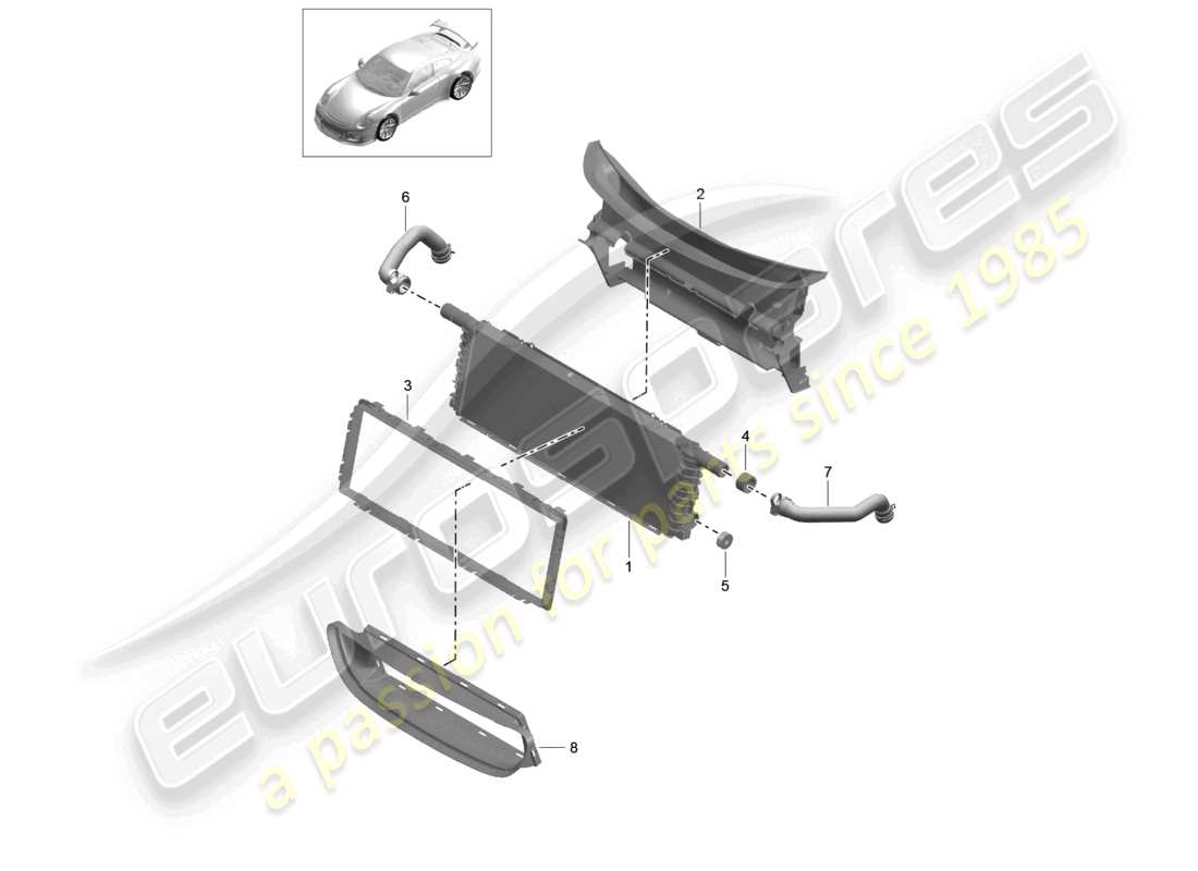 porsche 2021 (991-2 r/gt3/rs) kühler für kühlmittelzentrum ersatzteildiagramm