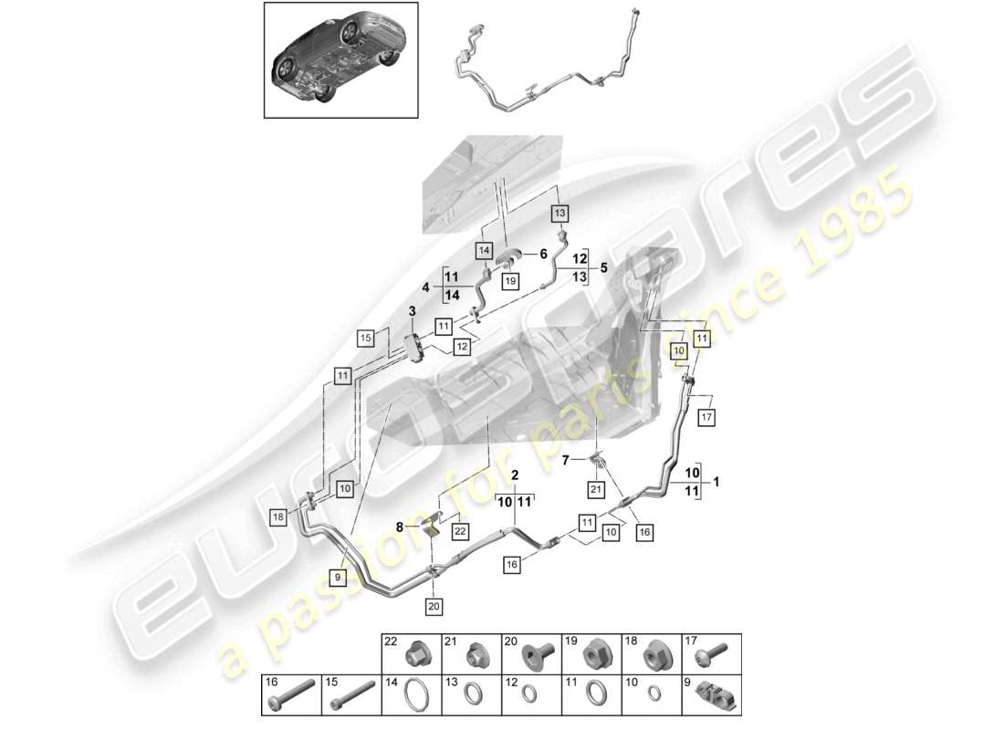porsche 2024 (cayenne e3 9ya/9yb) klimaanlage kältemittelleitung unterboden teilediagramm