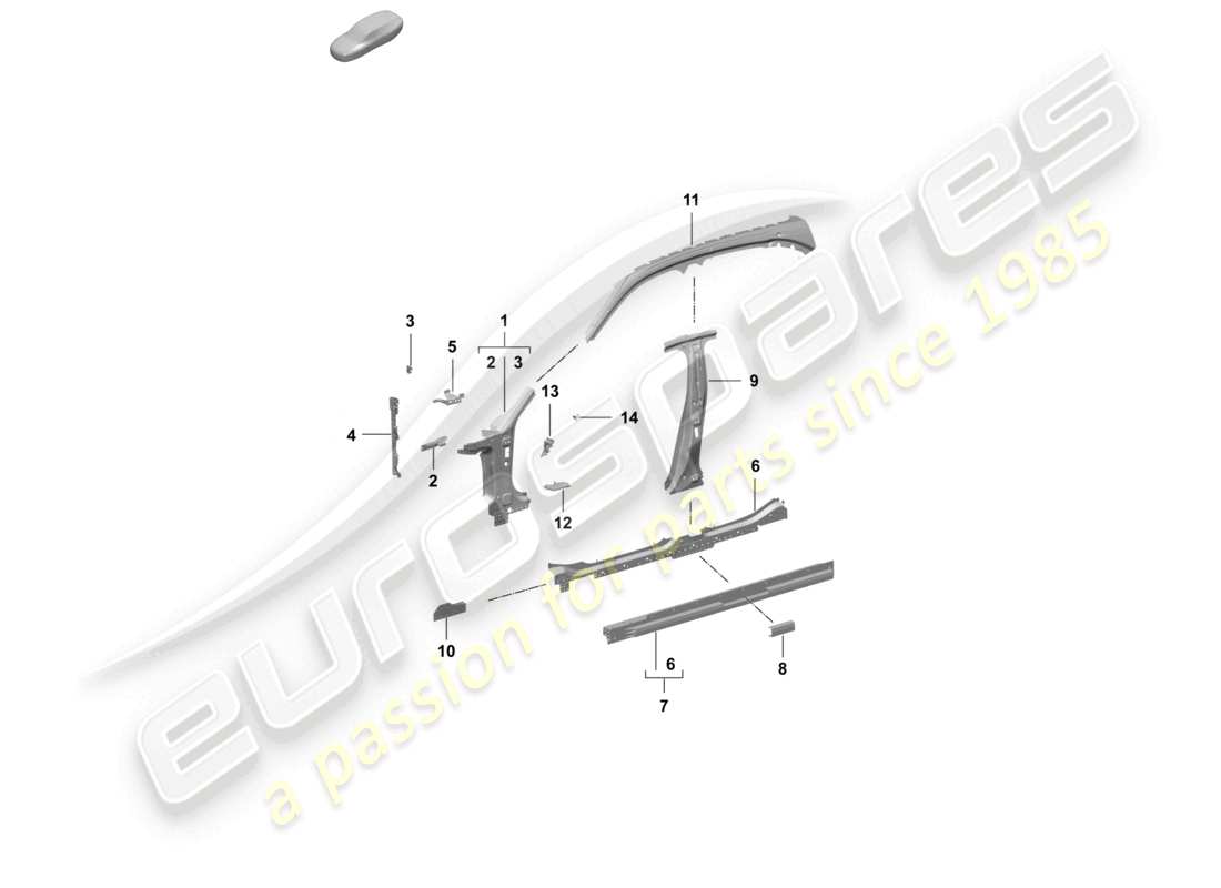 porsche 2025 (taycan 9j1-2) seitenteil, innen vorne, außen teilediagramm
