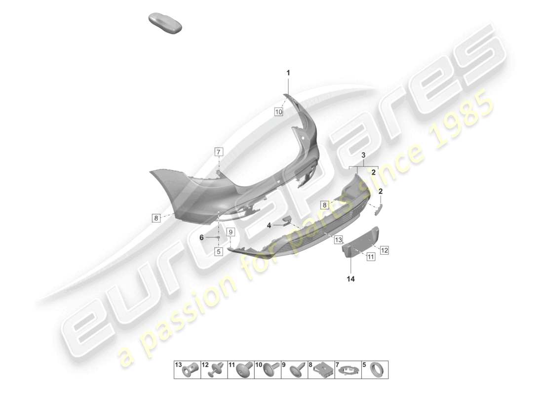 porsche 2025 (taycan 9j1-2) stoßfänger hinten für ausstattungsvariante: basic ersatzteildiagramm