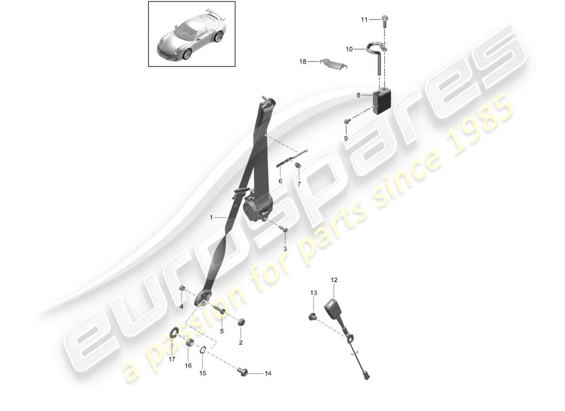 porsche 2021 (991-2 r/gt3/rs) dreipunkt-sicherheitsgurt vorne teilediagramm