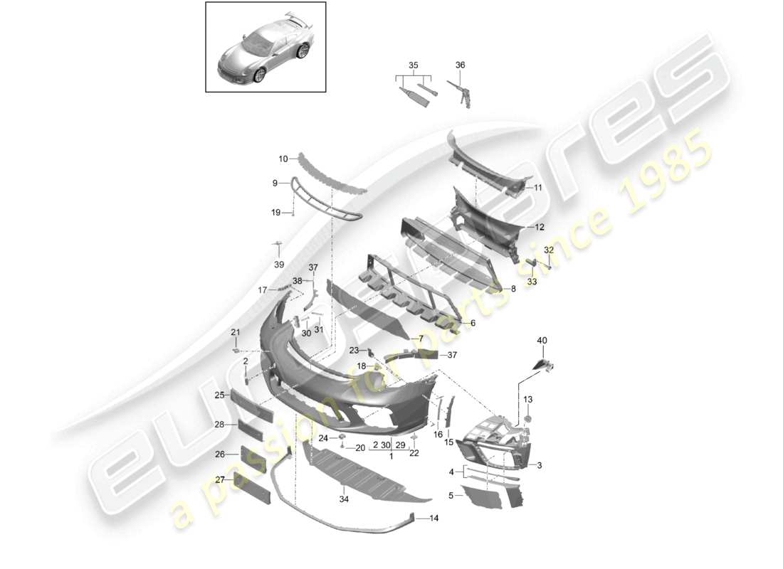 porsche 2021 (991-2 r/gt3/rs) stoßstange vorne spoiler d - mj 2018>> ersatzteildiagramm